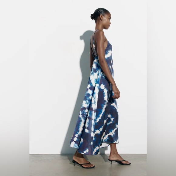 Zara dress tie dye satin effect midi maxi slip wedding casual summer vacation - Picture 9 of 11